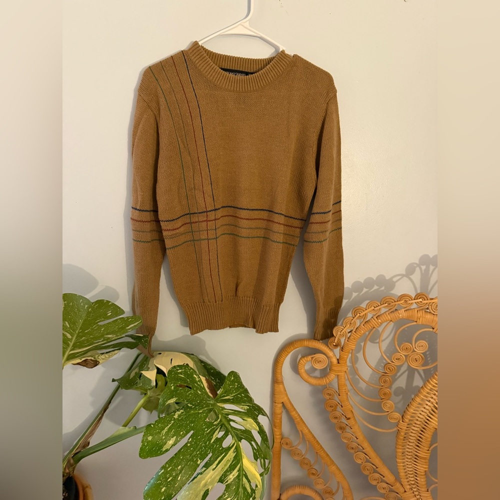 Vintage Tan Sweater with Striped Detail